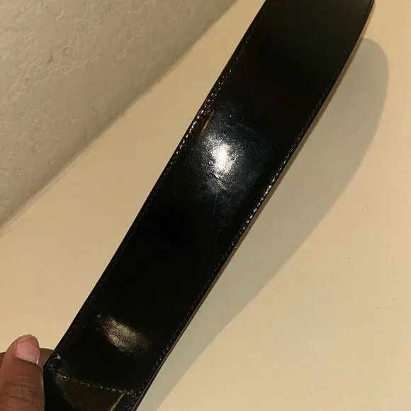 Gianni Versace Size S/M Italian PatentLeather Black Belt Chunky Gold Hardwear